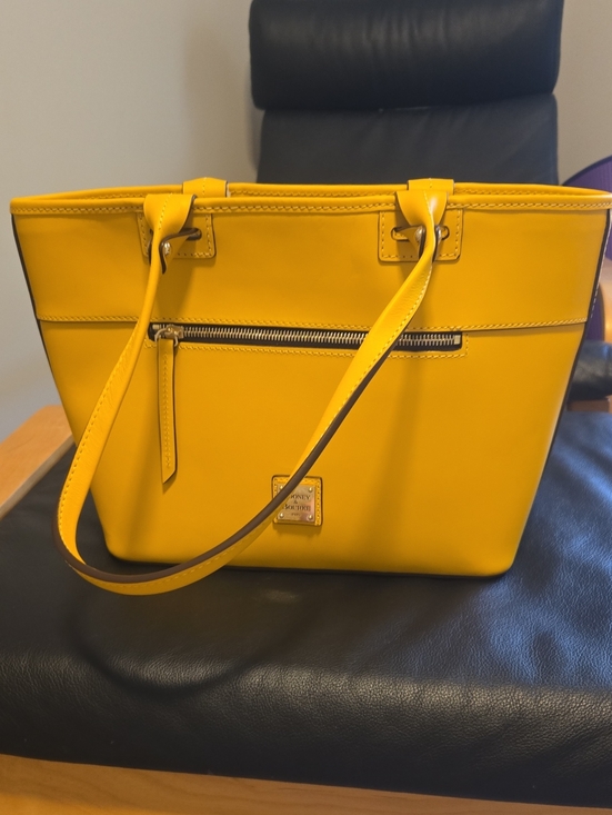 Dooney & Bourke Handbags - Dooney & Bourke Yellow Leather Tote with Front Zip Pocket